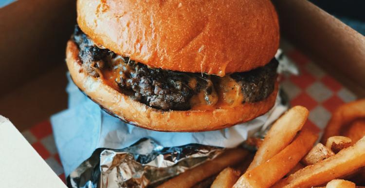 Burger and fries in a box 