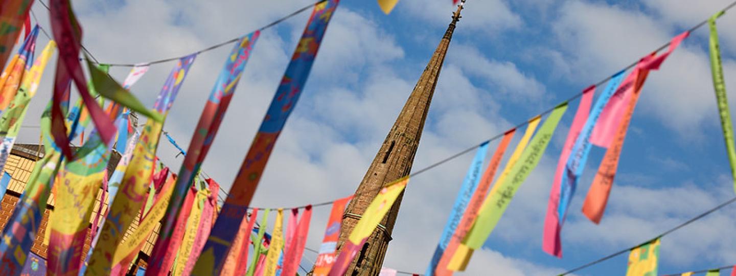 Picture of ribbons and cathedral spire 